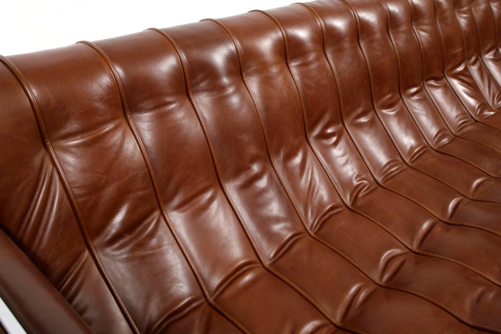 Beautiful Tobacco Leather & Chrome Sofa