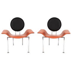 Undulating Italian Leather Lounge Chairs