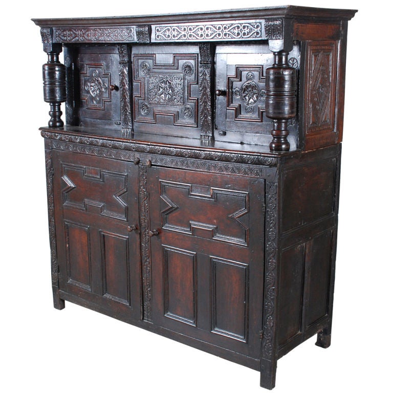 Charles II Period Carved Court Cupboard For Sale