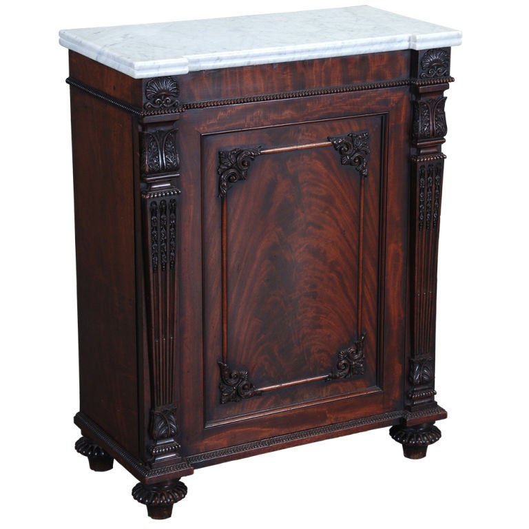 Mahogany Marble Top Side Cabinet For Sale