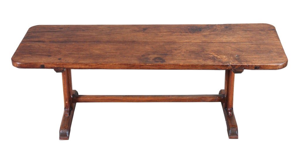 18th Century and Earlier Oak Farm Table with Thick Top on Trestle Base For Sale