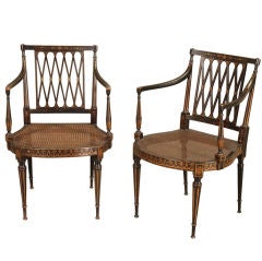 Pair of Regency Style Black Japanned Chairs