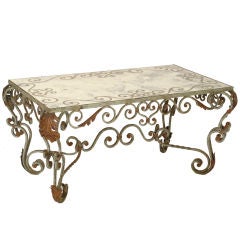 rococo painted iron and glass coffee table