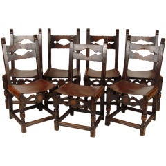 Antique Set of 10 oak and leather dining room chairs, circa 1920
