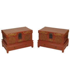 Vintage Pair of Chinese pigskin trunks