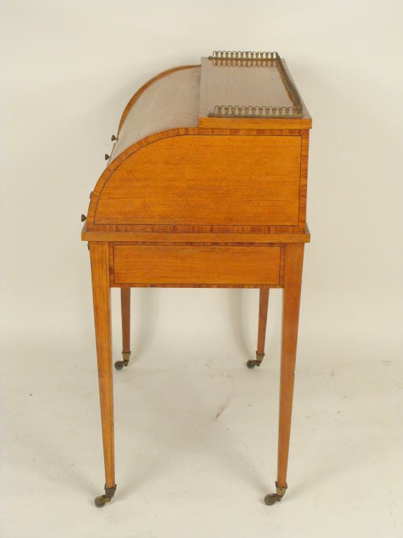 Edwardian satinwood cylinder desk