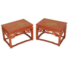 Pair of Chinese red lacquer and gilt occasional tables