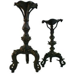 Pair Antique Bronze Candle Holders
