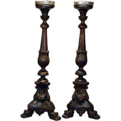 Pair of Silver Gilded Wood Altar Sticks