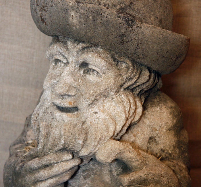 Italian limestone statue of a garden gnome, from Venice Italy. Gnomes are considered good luck in Italy, they bring happiness and prosperity.