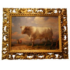 Antique Pair of Bull Paintings