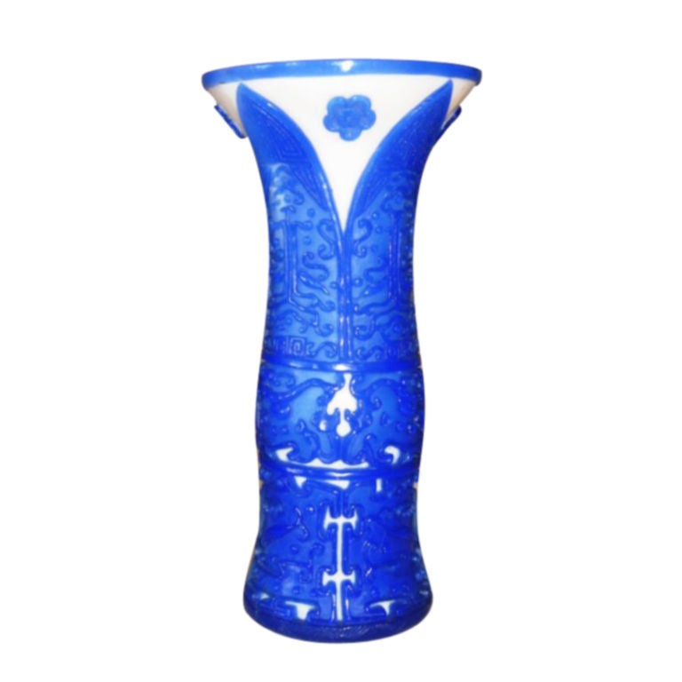 Chinese Peking Glass Blue and White Vase For Sale