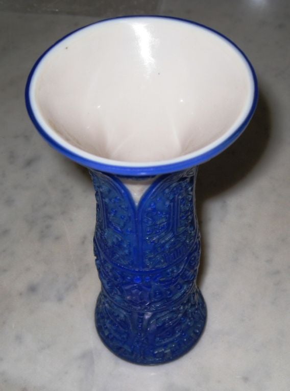 Blown Glass Chinese Peking Glass Blue and White Vase For Sale