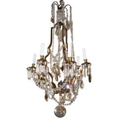 Antique French 19th Century Bronze and Crystal Chandelier