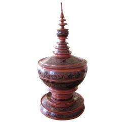 Red Lacquer Burmese 19th Century Khantoke- Offering Vessel