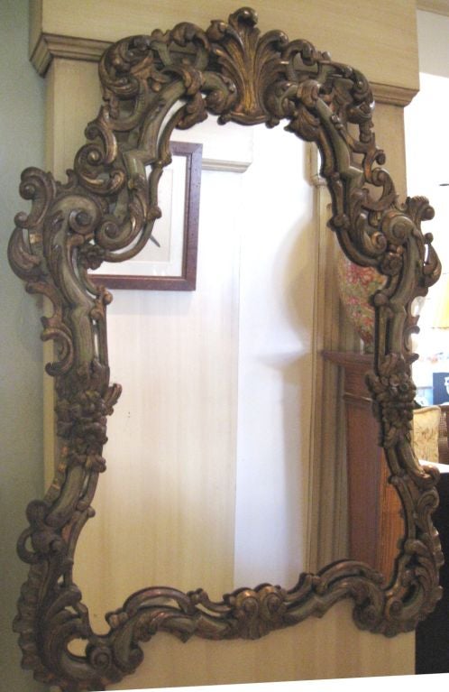 Italian Polychrome and Gilt Wood Mirror