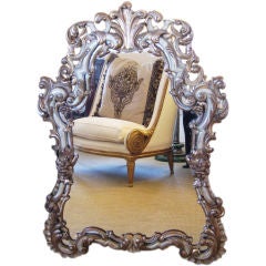 Antique Italian Polychrome and Gilt Wood Mirror