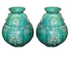 Pair of 19th Century Chinese Green Glazed Vases