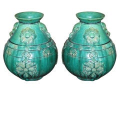 Pair of 19th Century Chinese Green Glazed Vases