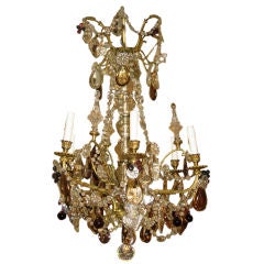 19th Century French Bronze Chandelier and Multi Color Crystals