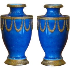 Pair of 19th Century Sevres Porcelain Vases with Bronze Mounts
