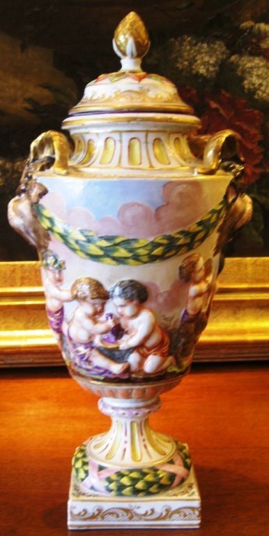 19th Century Italian Capodimonte Lidded Urn For Sale