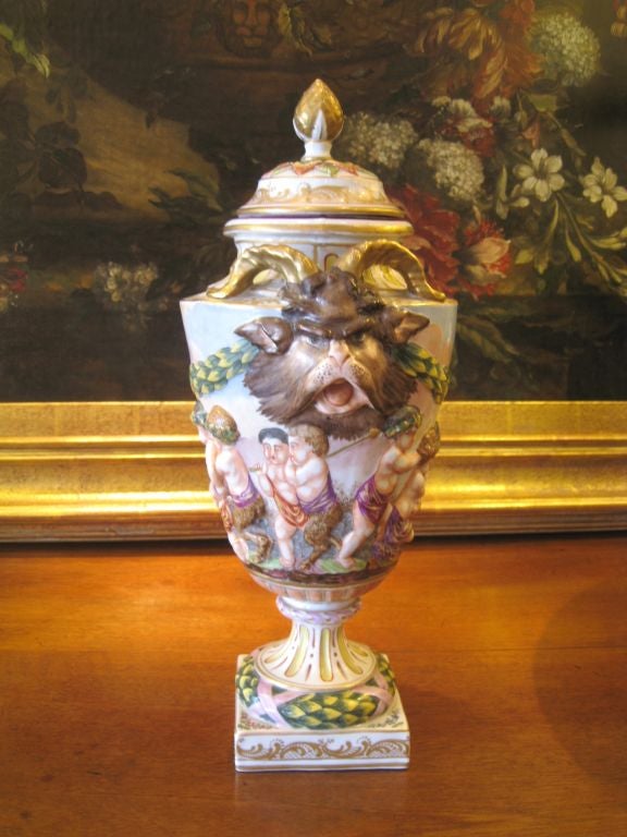Hand-Painted Italian Capodimonte Lidded Urn For Sale