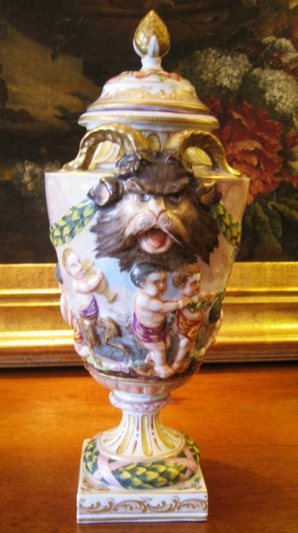 Porcelain Italian Capodimonte Lidded Urn For Sale