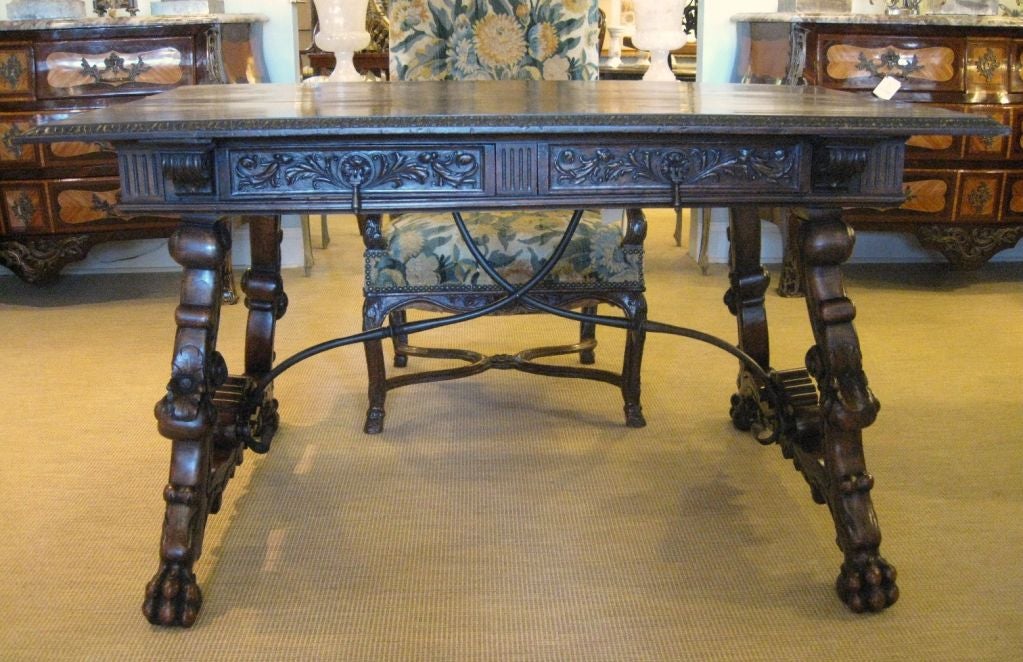 Spanish 19th Century Walnut Trestle Table
