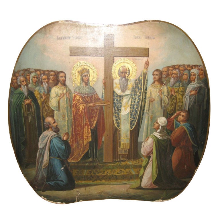 Rare Russian Icon of the Adoration of the Holy Cross For Sale