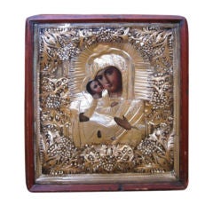 Antique 19th Century Russian Icon of the Mother of God of Tenderness