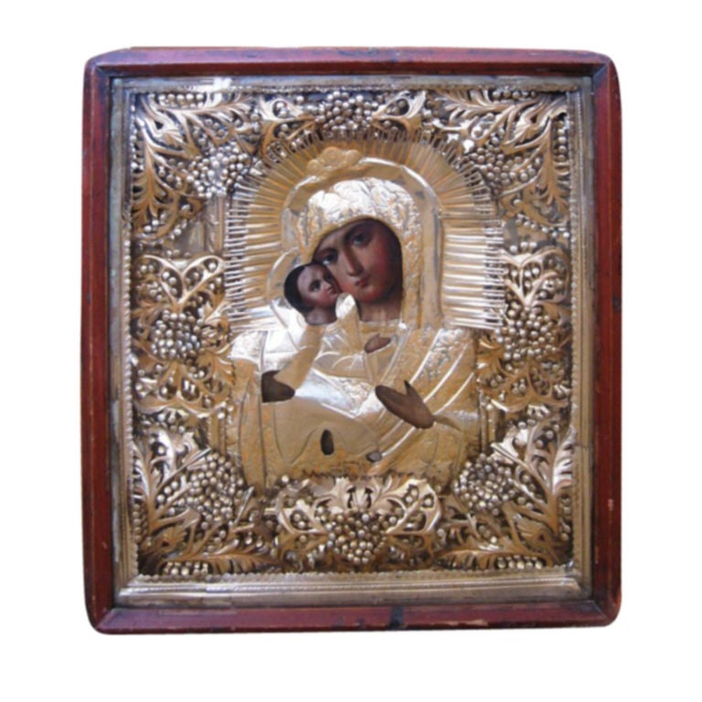 19th Century Russian Icon of the Mother of God of Tenderness For Sale