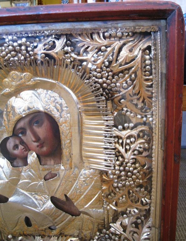 19th Century Russian Icon of the Mother of God of Tenderness For Sale 2