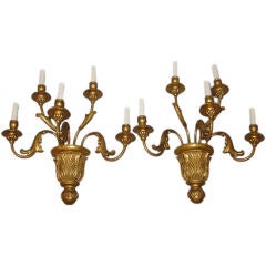 A Pair of Empire Gilded Wood Sconces with Five Lights
