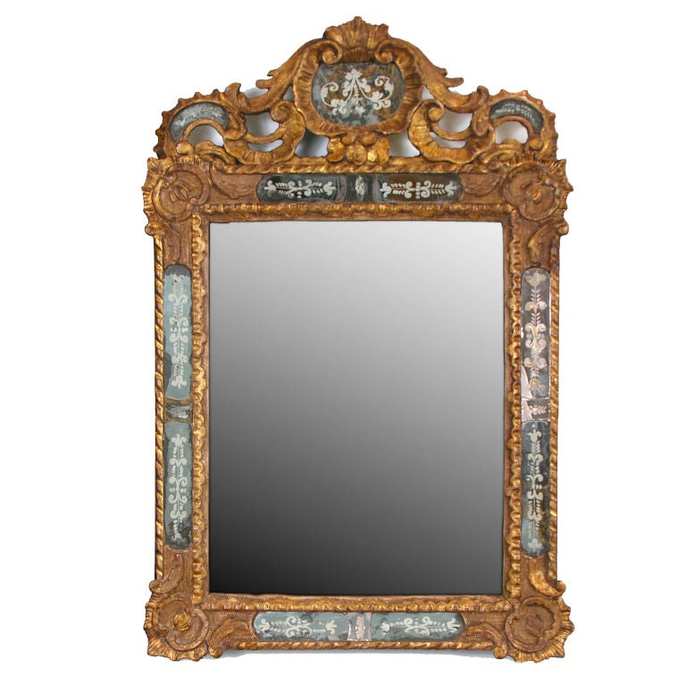 A Carved and Gilded Double Frame Engraved Mirror For Sale