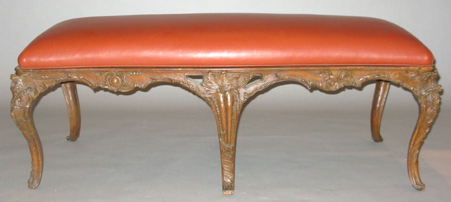An Unusual Six Legged Finely Carved Walnut Long Bench