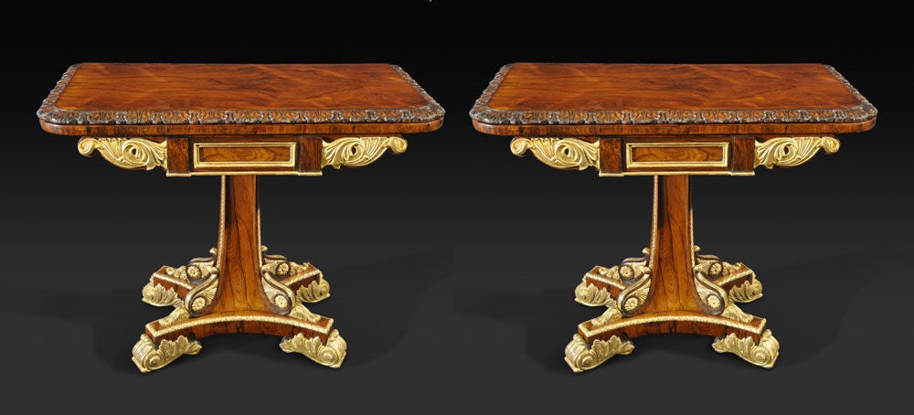 English Pair of Regency Rosewood and Parcel Gilt Games Tables For Sale