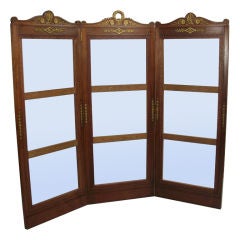 Empire Style Walnut Three Panel Screen
