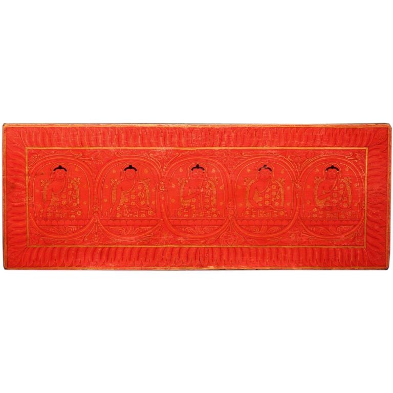 Large Two-sided Tibetan Book Cover with Dhyani Buddhas Motif