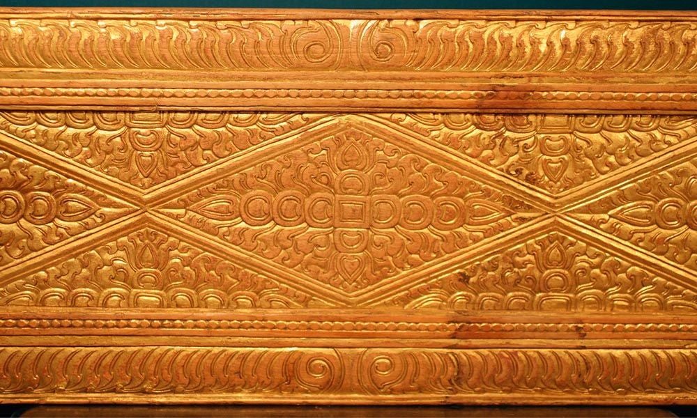 18th Century and Earlier Large Two-sided Tibetan Book Cover with Dhyani Buddhas Motif