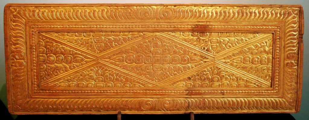 Carved Large Two-sided Tibetan Book Cover with Dhyani Buddhas Motif