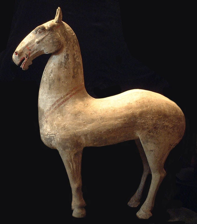Handsome Chinese terracotta figure of a horse, dating from the Han Dynasty.