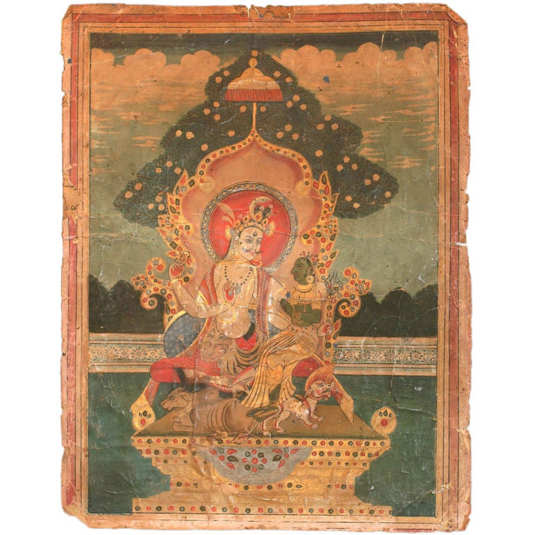 Small Nepalese Painting of an Enthroned Divinity For Sale