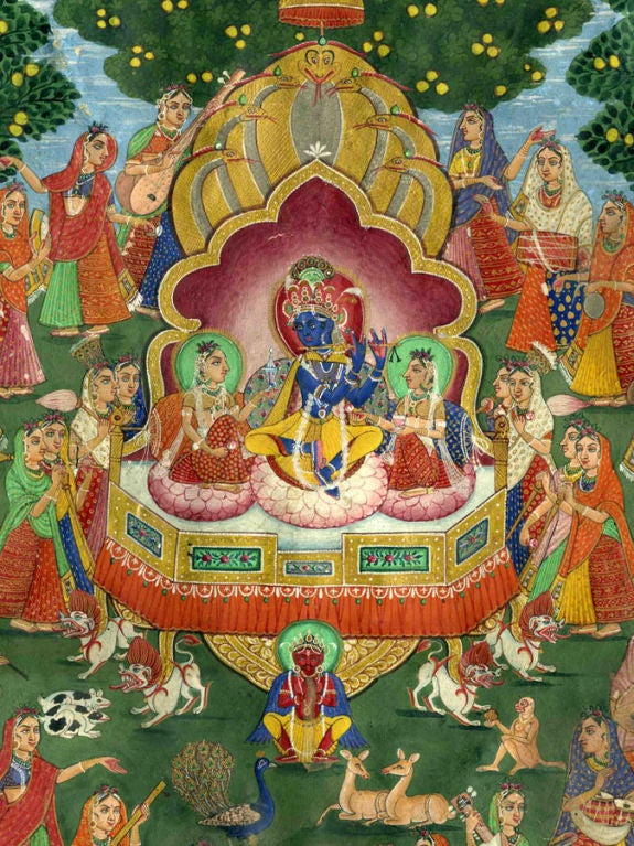 Small Nepalese Painting of Krishna with Musical Consort