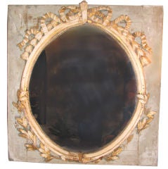 Antique 18th Century French Painted Giltwood Mirror with Bows & Garland
