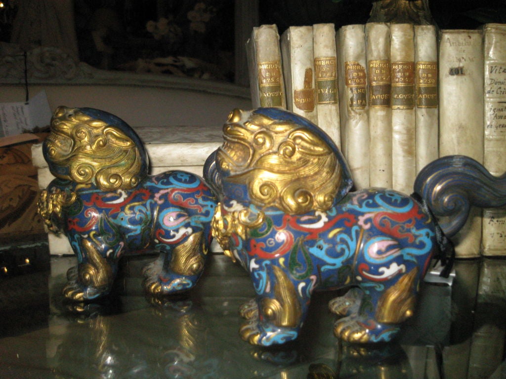 Pair of Chinese Cloisonne Foo Lion Censors