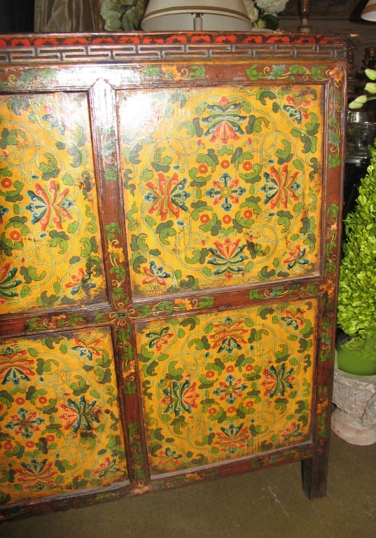 Antique Painted Tibetan Chest/Cabinet In Excellent Condition In Corona Del Mar, CA