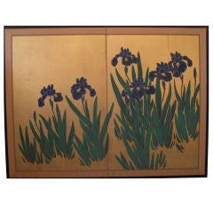 Japanese Screen: Painting of Iris on gold.