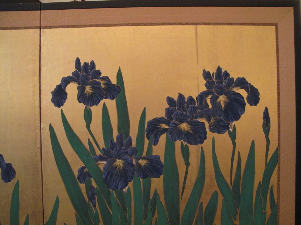 Japanese Screen: Iris on gold. c.1900