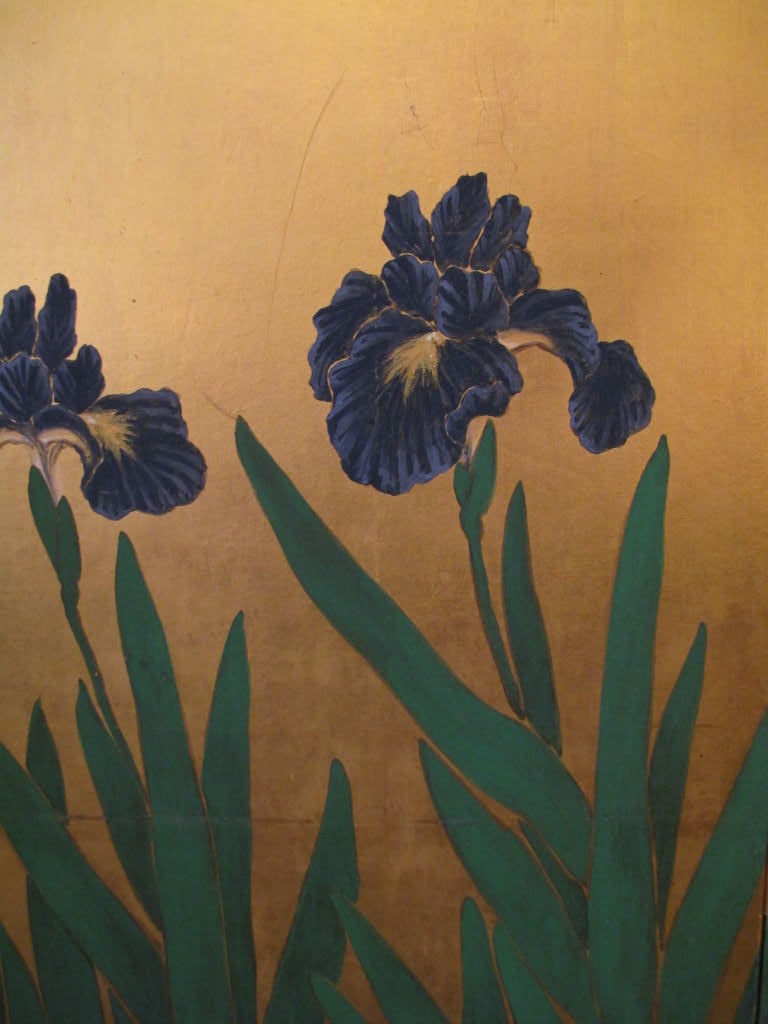 japanese iris screen painting